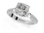Solitaire Engagement Ring Setting for Cushion Cut Center with Multi-Row Accents and Prong Head in Platinum
