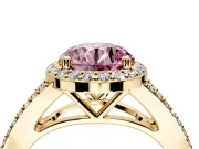 Halo Engagement Ring Setting for Fancy Pink Round Cut Center with Pave Split Shank and Prong Head in Yellow Gold