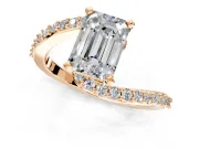 Solitaire Engagement Ring Setting for Emerald Cut Center with Pave Bypass Swirl Band and Prong Head in Rose Gold