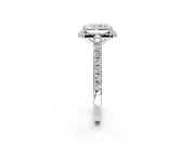 Halo Engagement Ring Setting for Radiant Cut Center with Full Pave Band and Prong Head in Sterling Silver