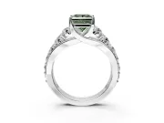 Solitaire Engagement Ring Setting for Fancy Green Princess Cut Center with Graduated Shared Prongs and Prong Head in Sterling Silver