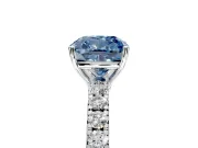 Solitaire Engagement Ring Setting for Fancy Blue Cushion Cut Center with Large Accent Band and Prong Head in Sterling Silver