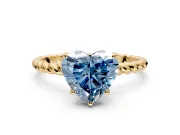 Solitaire Engagement Ring Setting for Fancy Blue Heart-Shaped Center with Plain Twisted Rope Band and Prong Head in Yellow Gold