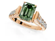 Solitaire Engagement Ring Setting for Fancy Green Emerald Cut Center with Pave Cathedral Shoulders and Prong Head in Rose Gold