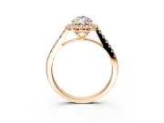 Halo Engagement Ring Setting for Pear-Shaped Center with Raised Halo, Pave Band and Prong Head in Rose Gold