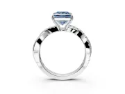 Crossover Engagement Ring Setting for Fancy Blue Princess Cut Center with Pave and Plain Strands and Prong Head in Sterling Silver