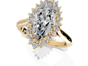 Starburst Halo Engagement Ring Setting for Marquise Center with Thin Round-Wire Band and Prong Head in Yellow Gold