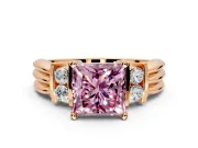 Solitaire Engagement Ring Setting for Fancy Pink Princess Cut Center with Grooved Bar Accent Band and Prong Head in Rose Gold