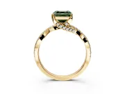 Solitaire Engagement Ring Setting for Fancy Green Asscher Cut Center with Narrow Twist Pave Band and Prong Head in Yellow Gold