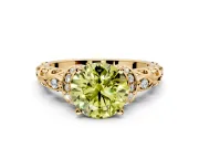 Solitaire Engagement Ring Setting for Fancy Yellow Round Cut Center with Filigree Band and Prong Head in Yellow Gold