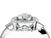 Halo Engagement Ring Setting for Pear-Shaped Center with Milgrain Rim, Pave Band and Prong Head in Sterling Silver