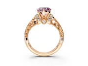 Solitaire Engagement Ring Setting for Fancy Pink Heart-Shaped Center with Filigree Accent Basket and Prong Head in Rose Gold