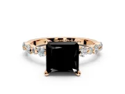 Solitaire Engagement Ring Setting for Fancy Black Princess Cut Center with Alternating Size Accents and Prong Head in Rose Gold