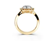 Starburst Halo Engagement Ring Setting for Heart-Shaped Center with Flat Cathedral Band and Prong Head in Yellow Gold
