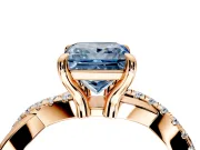 Solitaire Engagement Ring Setting for Fancy Blue Princess Cut Center with Half-Pave Crossover Band and Prong Head in Rose Gold