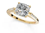 Solitaire Engagement Ring Setting for Cushion Cut Center with Channel Accents and Prong Head in Yellow Gold