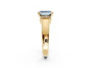 Solitaire Engagement Ring Setting for Fancy Blue Asscher Cut Center with Wide Band, Pave Collar and Prong Head in Yellow Gold