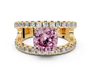 Solitaire Engagement Ring Setting for Fancy Pink Cushion Cut Center with Wide-Open Split Shank and Prong Head in Yellow Gold