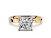 Hidden Halo Engagement Ring Setting for Princess Cut Center with Wide Flat Plain Band and Prong Head in Yellow Gold