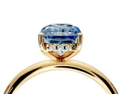 Hidden Halo Engagement Ring Setting for Fancy Blue Radiant Cut Center with Thin Round-Wire Band and Prong Head in Yellow Gold