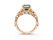 Solitaire Engagement Ring Setting for Fancy Green Asscher Cut Center with Filigree Band and Prong Head in Rose Gold