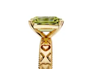 Solitaire Engagement Ring Setting for Fancy Yellow Emerald Cut Center with XO Engraved Band and Prong Head in Yellow Gold
