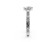Solitaire Engagement Ring Setting for Oval Center with Milgrain X Pattern Band and Prong Head in White Gold