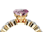 Shared-Prong Engagement Ring Setting for Fancy Pink Heart-Shaped Center with Graduated Accents and Prong Head in Yellow Gold