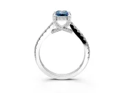 Solitaire Engagement Ring Setting for Fancy Blue Emerald Cut Center with Widening Pave Band and Claw Prong Head in Sterling Silver