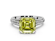 Solitaire Engagement Ring Setting for Fancy Yellow Asscher Cut Center with Pave Rail Split Shank and Prong Head in Sterling Silver