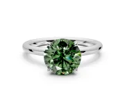Hidden Halo Engagement Ring Setting for Fancy Green Round Cut Center with Thin Rounded Band and Prong Head in Sterling Silver