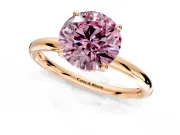Hidden Halo Engagement Ring Setting for Fancy Pink Round Cut Center with Thin Rounded Band and Prong Head in Rose Gold