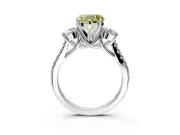 3 Stone Engagement Ring Setting for Fancy Yellow Heart-Shaped Center with Crossover Basket, Pave Band and Prong Head in White Gold