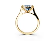 Single Halo Engagement Ring Setting for Fancy Blue Round Cut Center with Corner Claws, Plain Band and Prong Head in Yellow Gold