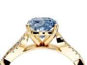 Solitaire Engagement Ring Setting for Fancy Blue Cushion Cut Center with Twisted Pave Split Shank and Prong Head in Yellow Gold