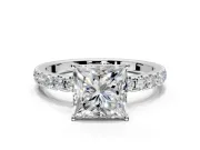 Solitaire Engagement Ring Setting for Princess Cut Center with Large Accent Band and Prong Head in White Gold