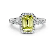 Halo Engagement Ring Setting for Fancy Yellow Emerald Cut Center with Full Pave Band and Prong Head in Sterling Silver