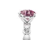 Solitaire Engagement Ring Setting for Fancy Pink Round Cut Center with Beaded Bezel Station Band and Prong Head in Platinum
