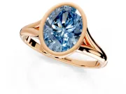 Solitaire Engagement Ring Setting for Fancy Blue Oval Center with V Split Shank and Bezel Head in Rose Gold