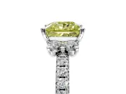 Paired Accent Engagement Ring Setting for Fancy Yellow Princess Cut Center with Pave Band and Prong Head in White Gold