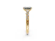 Cluster Engagement Ring Setting for Emerald Cut Center with Round Cut Accent Band and Prong Head in Yellow Gold