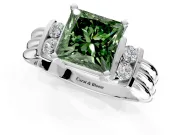 Solitaire Engagement Ring Setting for Fancy Green Princess Cut Center with Grooved Bar Accent Band and Prong Head in White Gold
