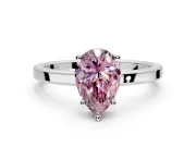 Hidden Halo Engagement Ring Setting for Fancy Pink Pear-Shaped Center with Wide Flat Plain Band and Prong Head in Sterling Silver