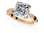 Solitaire Engagement Ring Setting for Asscher Cut Center with Carved Leaf Shoulders and Prong Head in Rose Gold