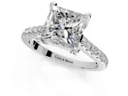 Solitaire Engagement Ring Setting for Princess Cut Center with Widening Pave Band and Claw Prong Head in Sterling Silver