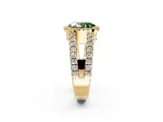 Halo Engagement Ring Setting for Fancy Green Oval Center with Wide-Open Pave Split Shank and Prong Head in Yellow Gold