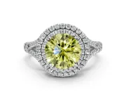 Double Halo Engagement Ring Setting for Fancy Yellow Round Cut Center with Narrow Pave Split Shank and Prong Head in Platinum