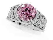 Pave Engagement Ring Setting for Fancy Pink Round Cut Center with Curved Accent Rows, Openwork and Prong Head in Sterling Silver