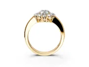 Halo Engagement Ring Setting for Oval Center with Milgrain Channel Band and Prong Head in Yellow Gold