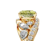 Halo Engagement Ring Setting for Fancy Yellow Radiant Cut Center with Marquise and Pave Bypass Band and Prong Head in Yellow Gold